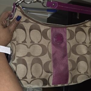 Coach Signature Hobo Tan and Berry Women's Sholder Bag